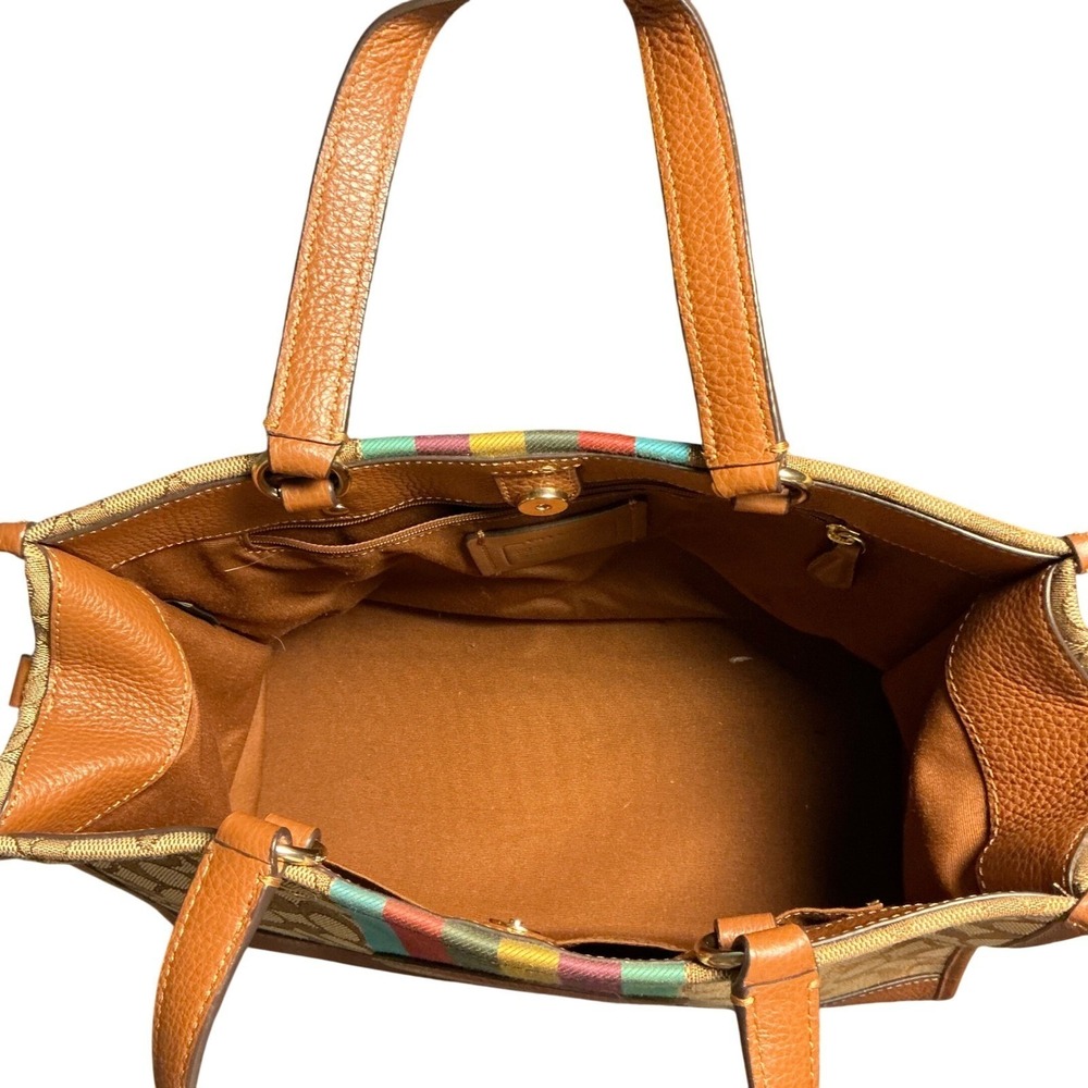 Coach Dempsey Tote 22 Signature Canvas Varsity Stripe Patch C5794 Brown Multi - Picture 6 of 13